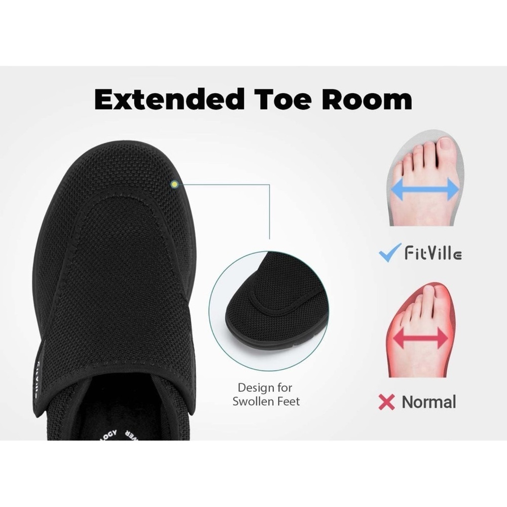 FitVille Men's EasyTop Wings Diabetic Comfort Shoes Orthopedic V2 Black 8.5EEW - Picture 4 of 16